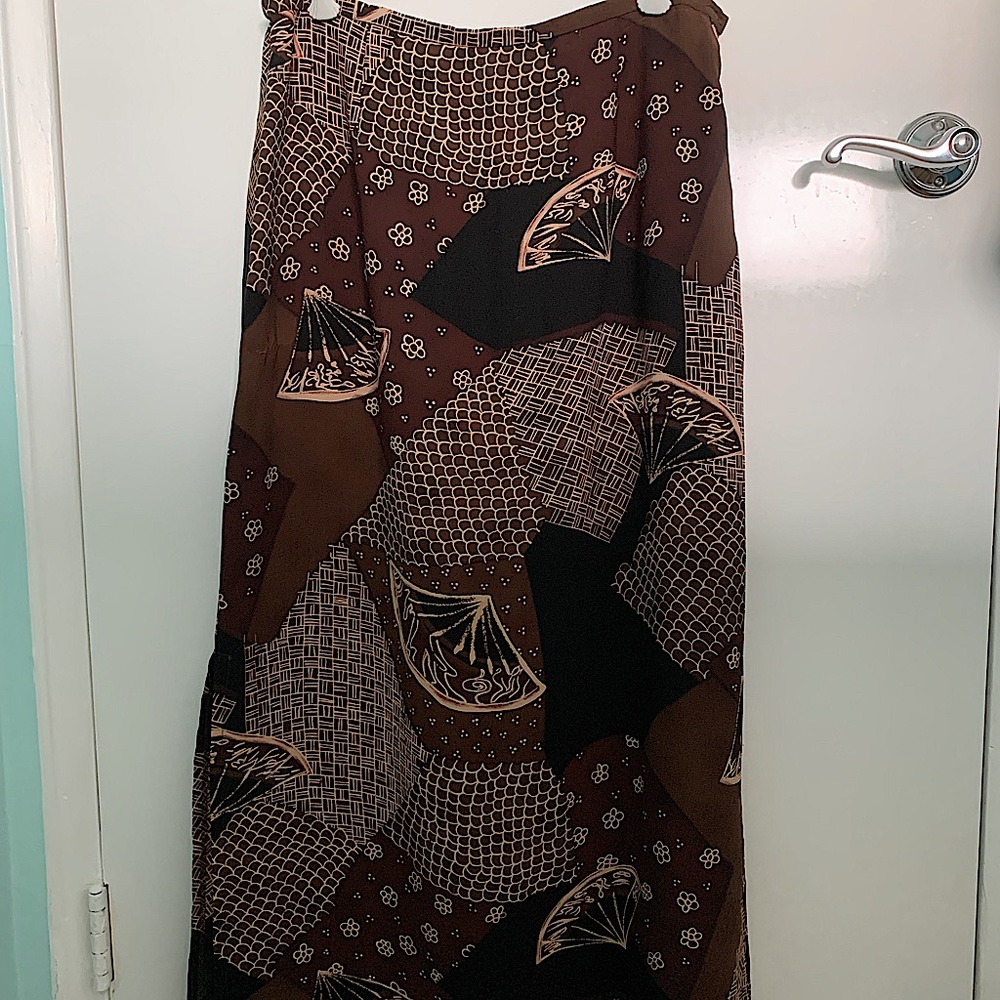 Brown Maxi Skirt with dual lower Leg Slits - Size M